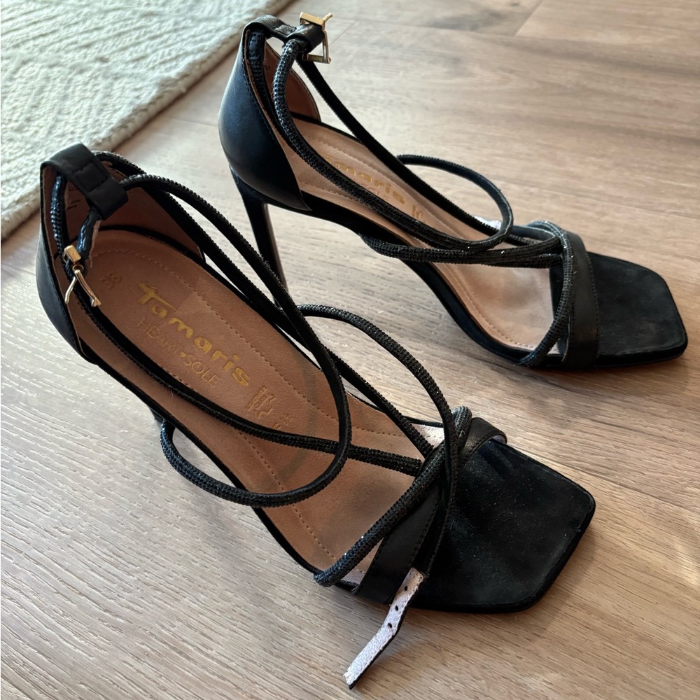Tamaris Black Strappy Heels